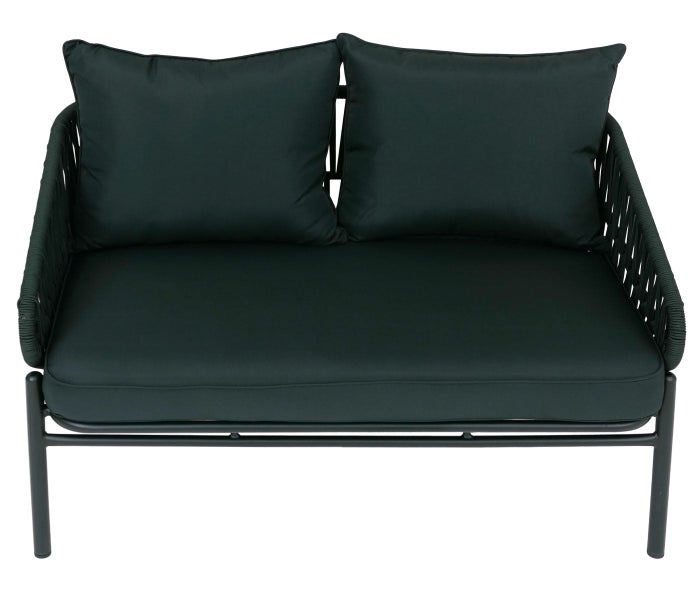 2-Sitzer Gartensofa in Anthrazit mit Metallgestell, Seilgeflecht und Polsterauflagen.
