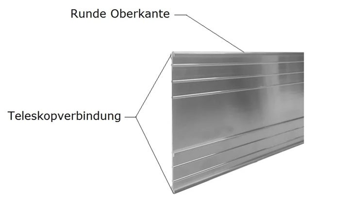Profilschiene mit runder Oberkante und Teleskopverbindung für den Innenausbau.