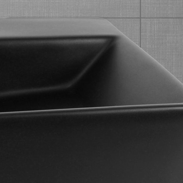 ML-Design Waschbecken aus Keramik Schwarz 415x365x130 mm Eckige Aufsatzwaschbecken, Moderne Waschtisch, Waschschale mit Überlauf und Abflussloch, Waschplatz Handwaschbecken, für Badezimmer/Gäste-WC