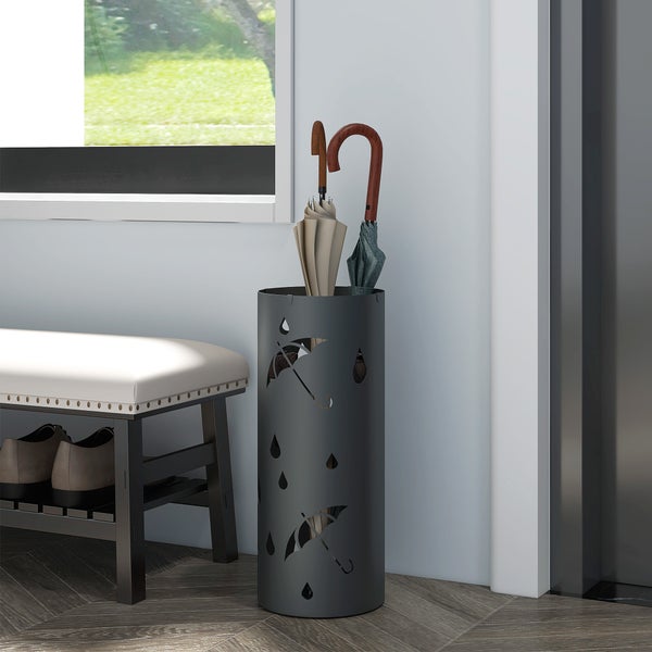 HOMCOM Schirmständer Regenschirmständer mit 4 Haken und abnehmbarer Tropfschale Schirmhalter für Gehstöcke & Regenschirme Stahl Ø17 x 41 cm Dunkelgrau