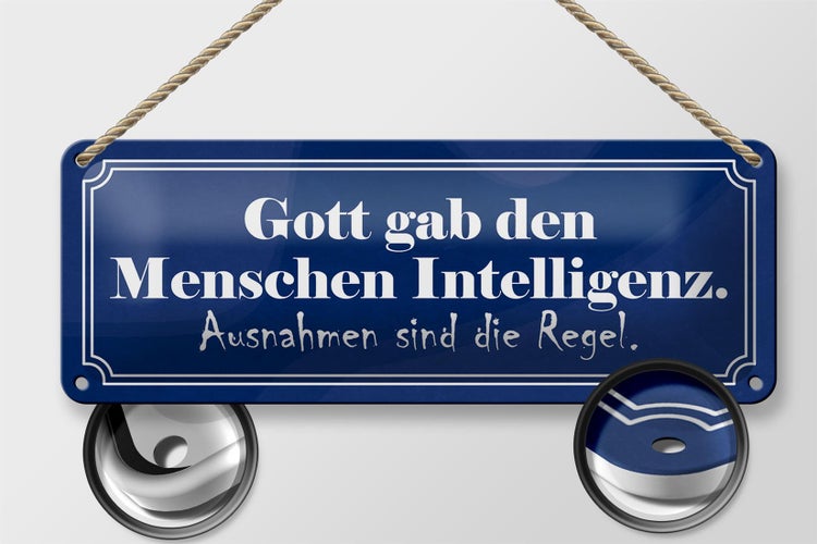 Blechschild Spruch 27x10cm Gott gab Menschen Intelligenz Dekoration