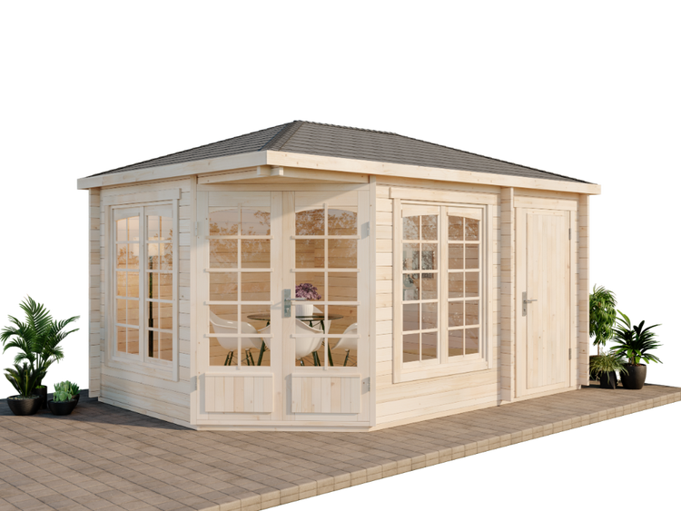 Alpholz 5-Eck Gartenhaus Modell Josephine-40 aus Massiv-holz, Gerätehaus mit 40 mm Wandstärke, Garten Holzhaus inklusive Montagematerial, Geräteschuppen Größe: 442 x 302 cm