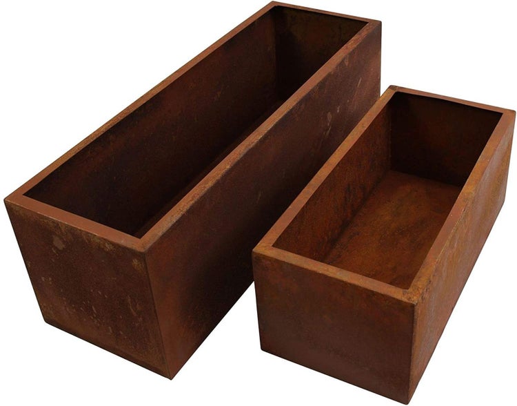 Dekoleidenschaft 2x Pflanzkasten aus Metall in Rost Optik, Blumenkasten, Pflanzkübel, Pflanzcontainer, Hochbeet, Gartendeko für Draußen