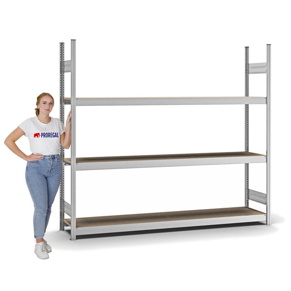 PROREGAL Weitspannregal Stecksystem T-Profil Grundregal HxBxT 200x225x40 cm 3 Ebenen Spanplatten Fachboden Fachlast 350 kg Verzinkt