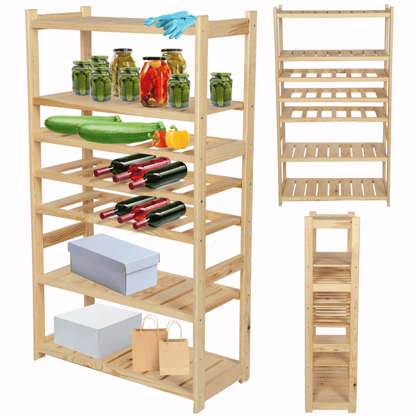 PROREGAL Weinregal SPREEWALD HxBxT 124x70x33cm 18 Flaschen auf 3 Ebenen + 4 Ablagen Massives Kiefernholz Natur