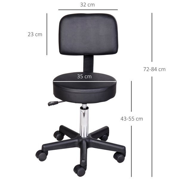 HOMCOM Arbeitshocker, Φ35 x H77-89cm, PU, Schwarz