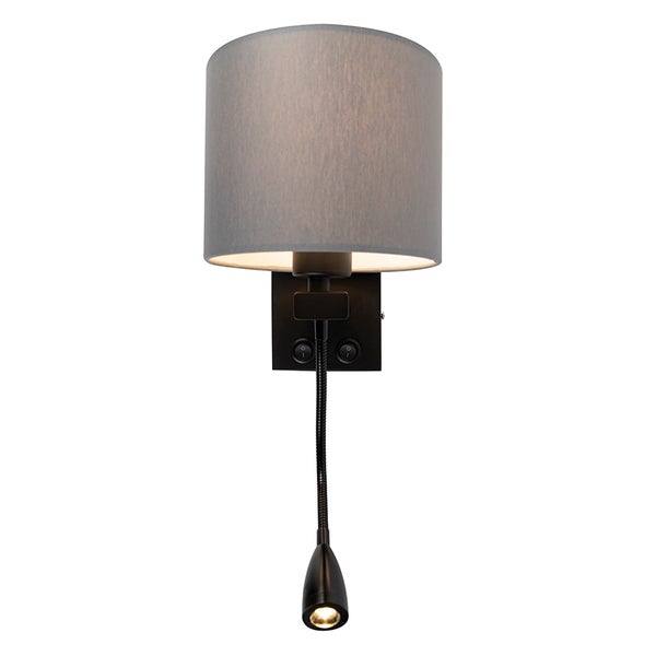 Moderne Wandleuchte Brescia schwarz mit grauem Schirm 18/18/1