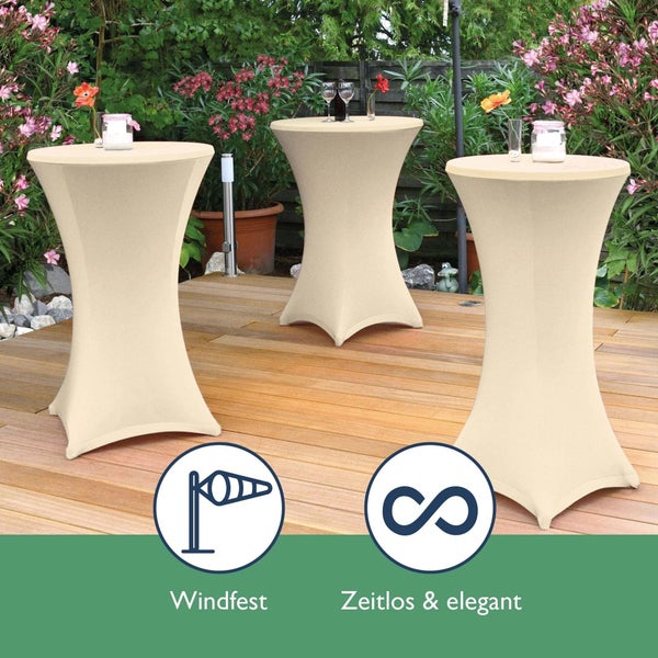 Stehtische mit Hussen im Garten