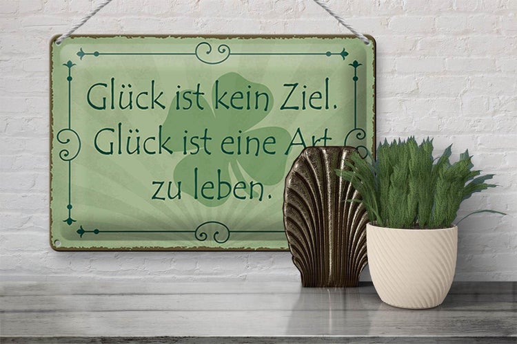 Blechschild Spruch 30x20cm Glück ist kein Ziel Art zu leben