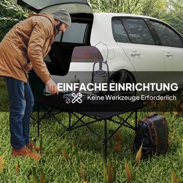 Outsunny Campingtisch Klapptisch mit Aufrollbare Tischplatte X-Rahmen Gartentisch aus Aluminium leicht 2 Personen Beistelltisch Falttisch für Garten Balkon Camping 95 x 55cm Schwarz