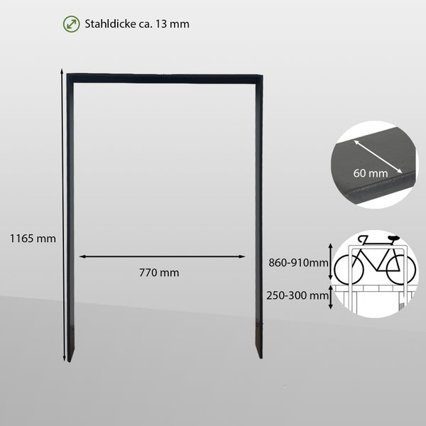 Fahrradparker mit Maßangaben