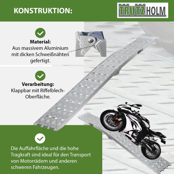 TRUTZHOLM 2 x Auffahrrampe klappbar 226 cm Traglast 1360 kg Alu grau Motorradrampen Verladerampen