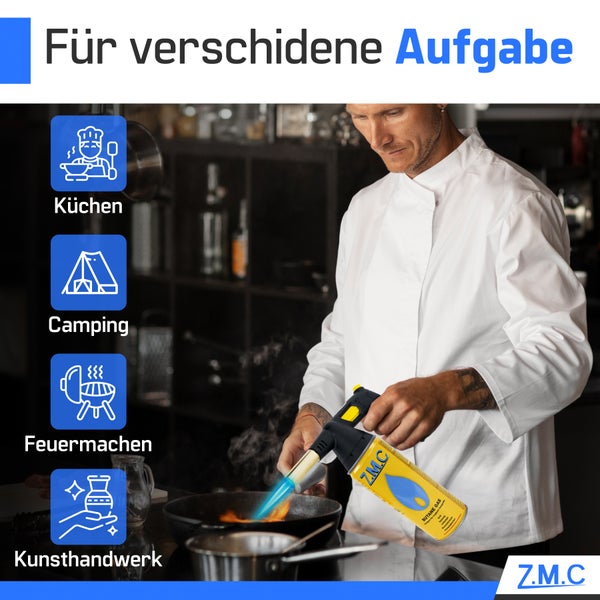 Lötbrenner Gasanzünder Gasbrenner Bunsenbrenner Lötlampe + 8x Gaskartuschen 227g MSF-1a mit Piezozündung Gasbrenneraufsatz Flambierbrenner Flammspritzpistole Lötpistole für BBQ,Kochen,Camping,Löten