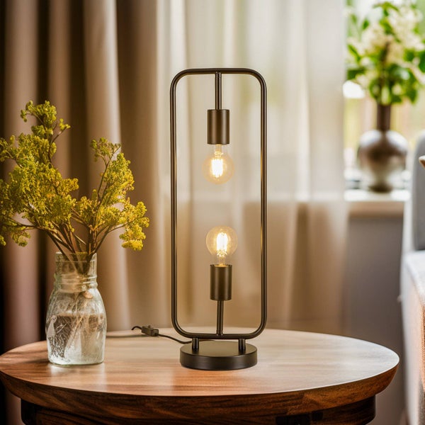 Lucande Tischlampe Tornike (Design, Modern) in Schwarz aus Metall (2 flammig E27) - Designer Tischleuchte Schreibtischlampe Nachttischlampe Wohnzimmerleuchte