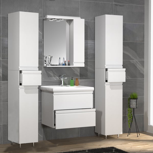 Modernes Badezimmer-Set mit Waschbeckenunterschrank, Spiegelschrank und zwei Hochschränken