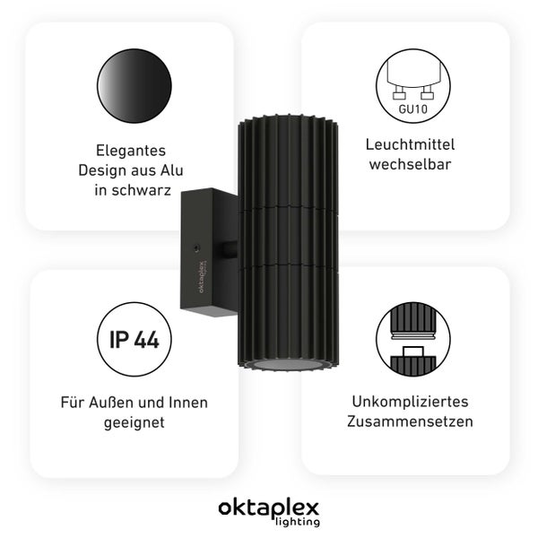 Oktaplex Para Wandleuchte Außen Aluminium 2xGU10 Fassung Außenlampe schwarz