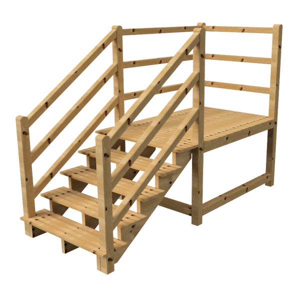 Holzterrasse mit Treppe und Geländer
