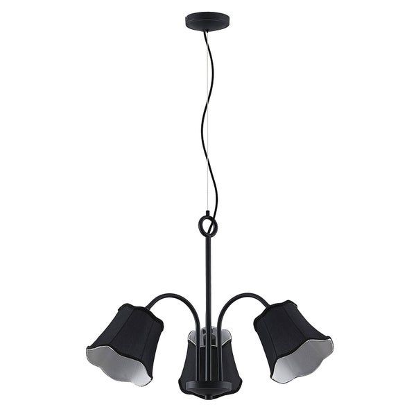 Lucande Pendelleuchte Binta (Retro, Vintage Antik) in Schwarz aus Textil (3 flammig E14) - Hängeleuchte Esstischlampe Hängelampe Wohnzimmerleuchte