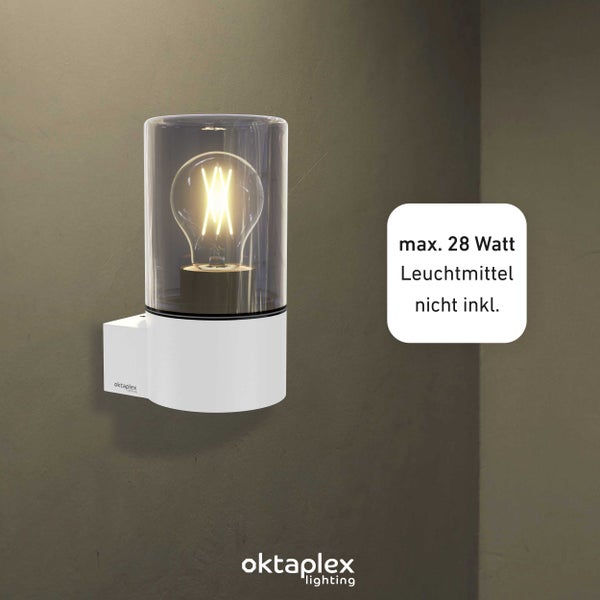 Puno Aluminium Wandleuchte außen IP44 E27 Fassung Rauchglas weiß Außenlampe Außenbeleuchtung 230V Wandlampe für Terrasse Balkon