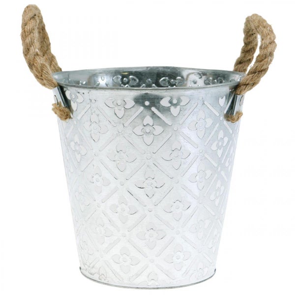 Dekorative Zinkwanne mit Blumenmuster und Seilgriffen