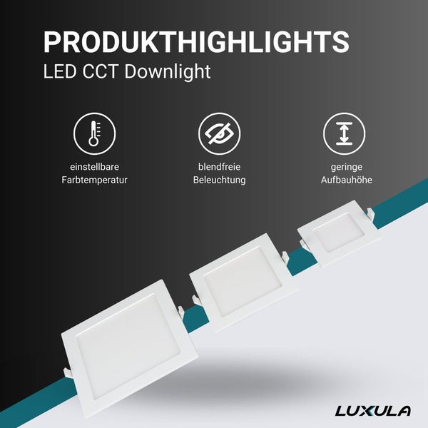 Produkt-Highlights: LED CCT Downlight mit einstellbarer Farbtemperatur, blendfreier Beleuchtung und geringer Aufbauhöhe