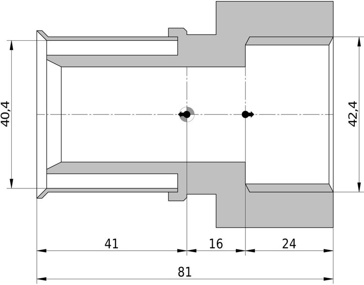 Technische Zeichnung einer Rohrverbindung mit Maßen: Gesamtlänge 81 Millimeter, Durchmesser 40,4 Millimeter und 42,4 Millimeter.