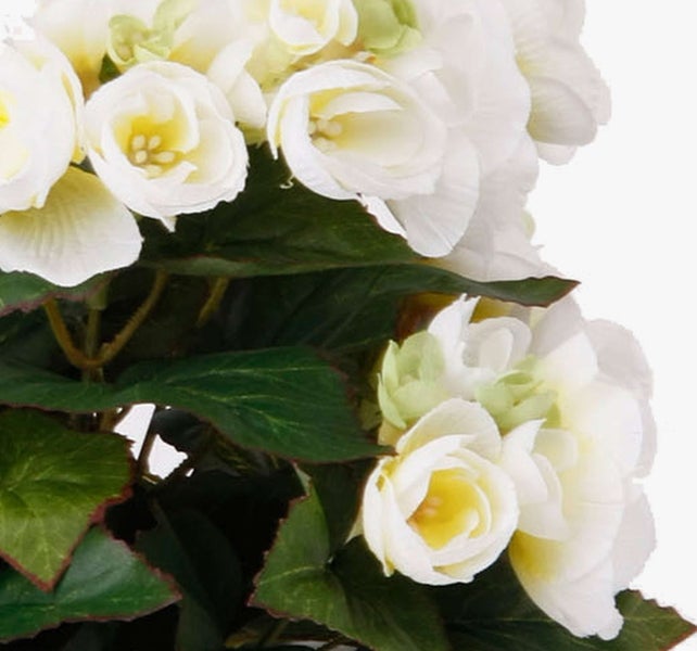 Künstlicher Geweihfarn im schwarzen Kunststofftopf mit grünen Wedeln.