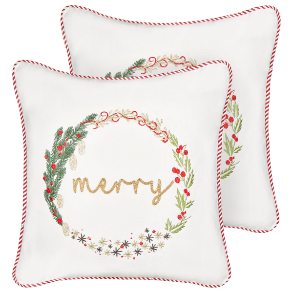 Dekokissen 2er Set EUCHARIS Samtstoff 45 x 45 cm Weiß Weihnachtsmotiv