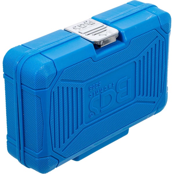 Blauer Werkzeugkoffer mit silberfarbenem Verschluss