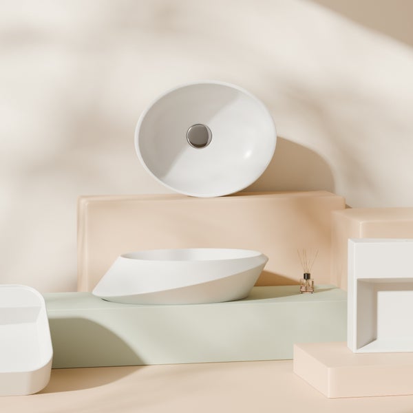EMKE Keramik Waschbecken 35×27 cm, Ovales Aufsatzwaschbecken ohne Hahnloch, Glänzend Weiß, Höhe: 11 cm, Pflegeleicht, Antibakteriell, Feuchtigkeitsresistent