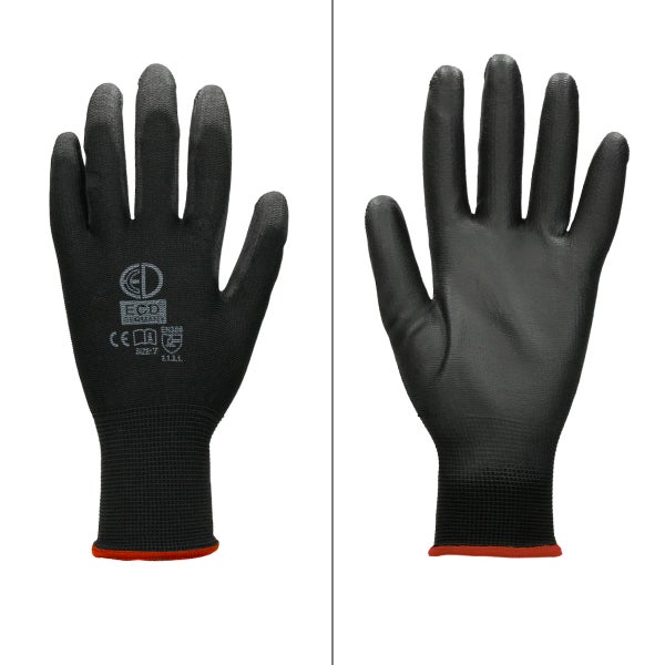 ECD Germany 24 Paar Arbeitshandschuhe mit PU-Beschichtung, Größe 7-S, Schwarz, atmungsaktiv, rutschfest, robust, Mechanikerhandschuhe Montagehandschuhe Schutzhandschuhe Gartenhandschuhe Handschuhe