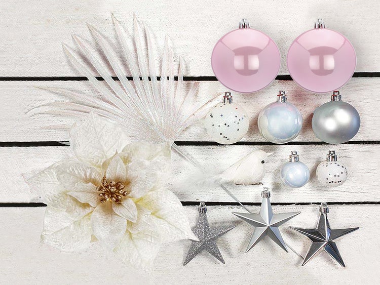 LAALU Weihnachtsschmuck-Set 222 Stück in Box POLAR PINK für Weihnachtsbaum 300-600 cm