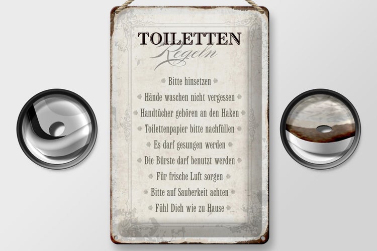 Blechschild Spruch 20x30cm Toiletten Regeln Haus Schild