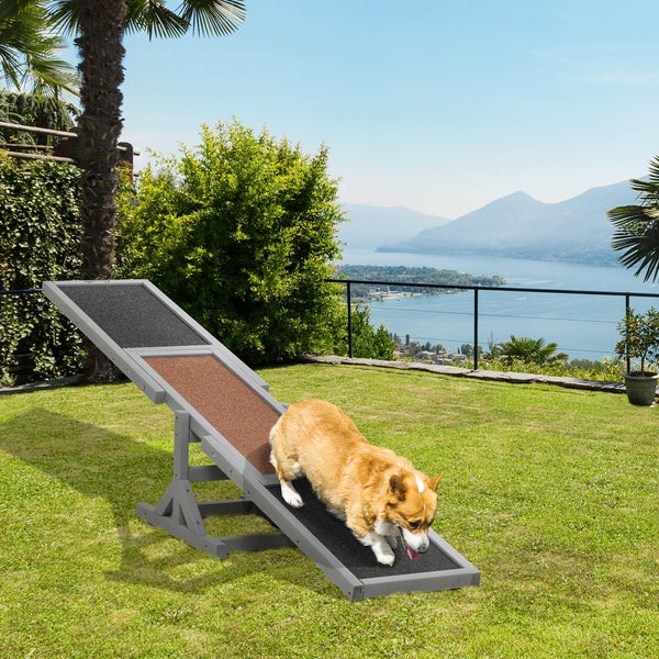 PawHut Hundewippe, Hunde Agility Wippe aus Holz, Rutschfest Hunde Agilitäts Rampe für Hunde unter 30 kg, für Balance, 180 x 30 x 30 cm Grau