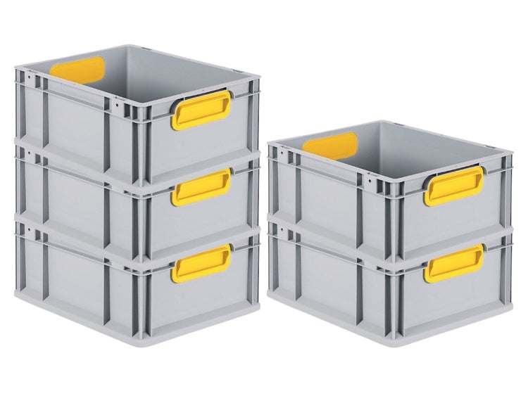 PROREGAL Spar Set 5x Eurobox Nextgen Color HxBxT 17 x 30 x 40 cm 16 Liter Griffe Gelb Geschlossen Glatter Boden Eurobehälter Transportbox