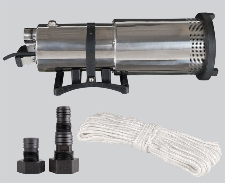 Druckbehälter für Hauswasserwerk aus Edelstahl mit schwarzer Halterung