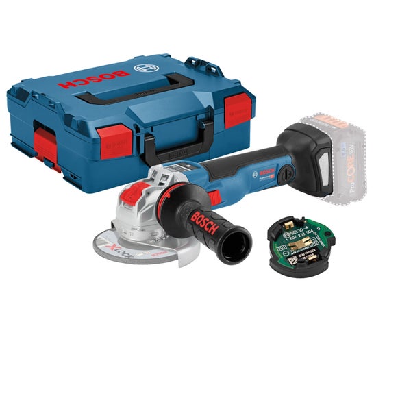 Bosch Akku-Winkelschleifer Professional mit X-LOCK System, Transportkoffer L-BOXX und Connectivity-Modul.