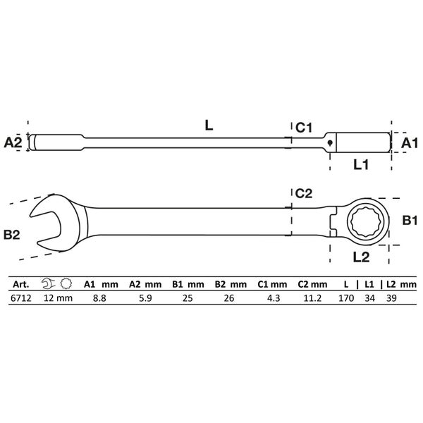 BGS Ratschenring-Maulschlüssel abwinkelbar SW 12 mm - 6712