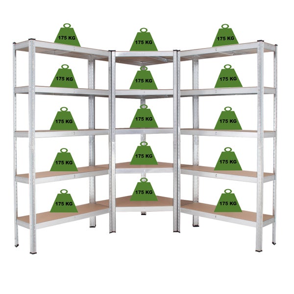 Regalsystem 3-teilig - 1x Eckregal 180x75x75x30x30 cm & 2x Lagerregal 180x90x30 cm 2625 kg