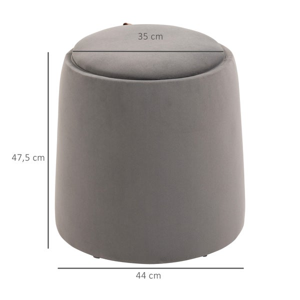 HOMCOM 2-in-1 Ottomane Sitzhocker Runde Polsterhocker Fußbank inklusive Stauraum, abnehmbaren Deckel in Samtoptik Beistelltisch für Wohnzimmer Schlafzimmer Dunkelgrau Ø44 cm x 47,5 cm