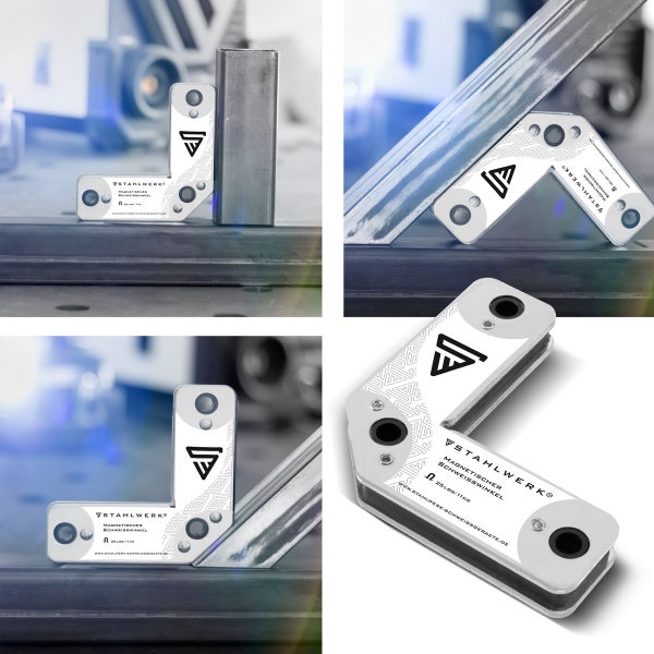 Mehrere magnetische Schweißwinkel von Stahlwerk in einer Reihe.