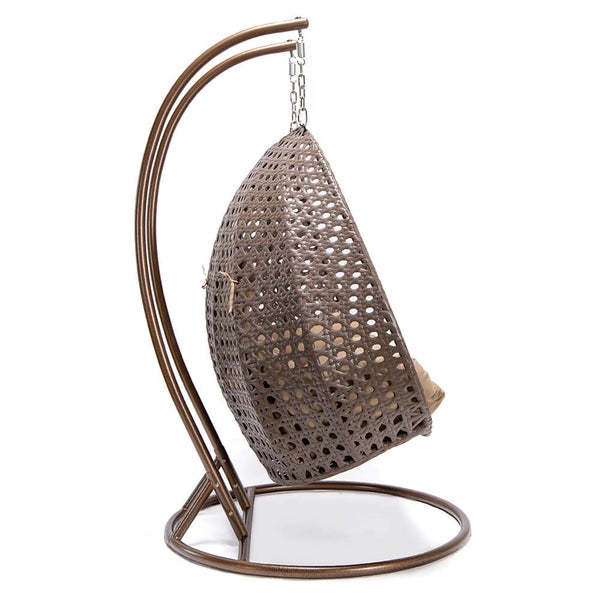 Home Deluxe - Hängesessel TWIN - Braun, Höhe 200 cm - inkl. Gestell, Sitz- und Rückenkissen I Polyrattan Hängestuhl Gartenschaukel Hängekorb