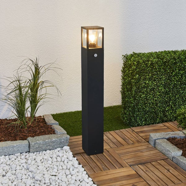 Lucande Wegeleuchte / Pollerleuchte mit Bewegungsmelder, spritzwassergeschützt IP54 Aussenleuchte 90 cm 1x E27 max. 15W ohne Leuchtmittel Außenleuchte