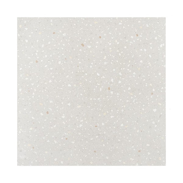 Quadratische Bodenfliese in Terrazzo Optik mit feiner gesprenkelter Struktur für Innenbereiche