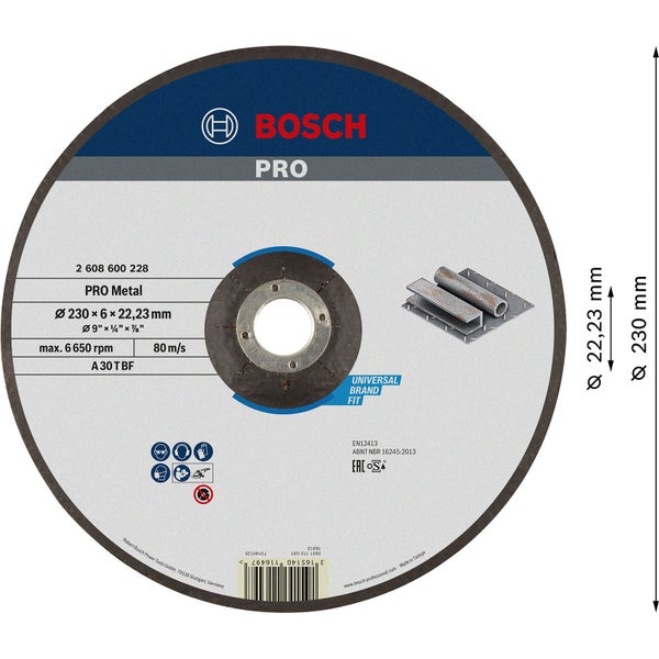 Bosch PRO Metal Schleifscheibe 230 x 6 x 22,23 mm - 2608600228
