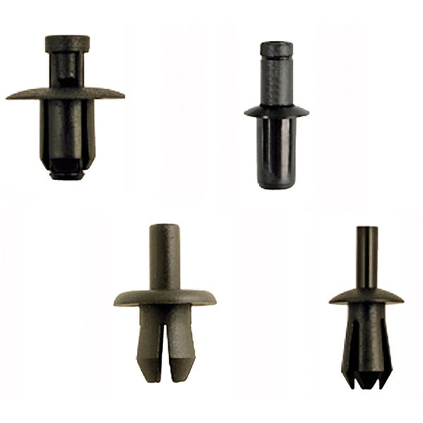 Verschiedene schwarze Nietstifte aus Kunststoff