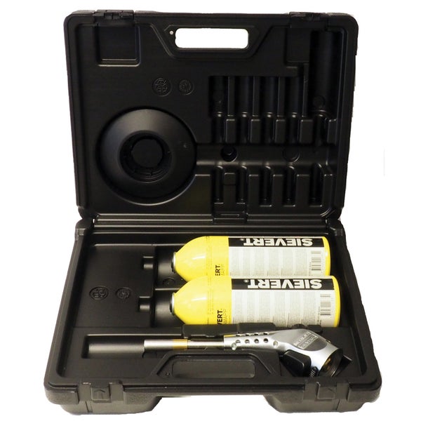 Lötbrenner-Set im schwarzen Kunststoffkoffer mit zwei Gaskartuschen und Brenner