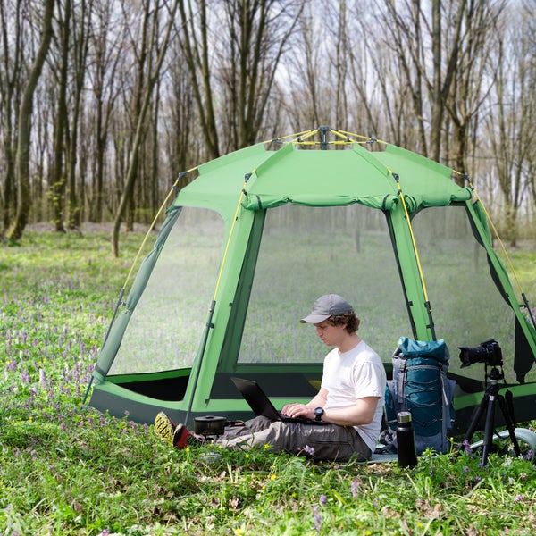 Outsunny Campingzelt, für 6 Personen,  320 x 320 x 180 cm, Stahl, Glasfaser, Grün