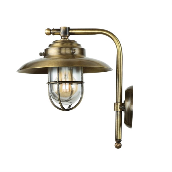 Messingfarbene Wandleuchte mit Schirm und Käfig