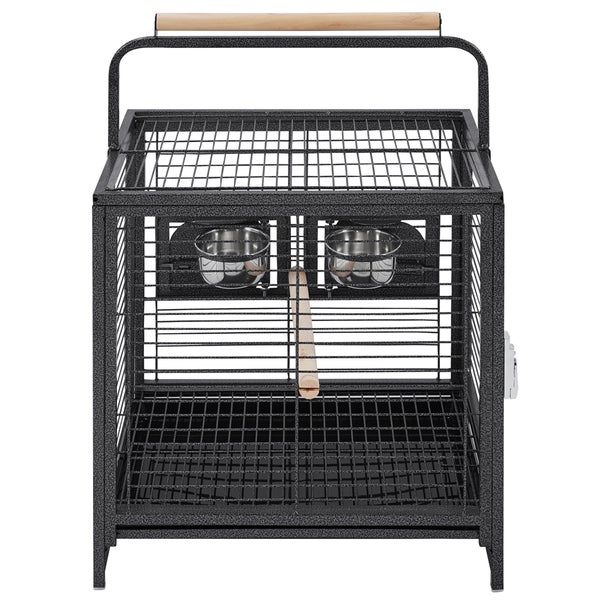 Vogelkäfig aus Metall mit Sitzstange und Futternäpfen